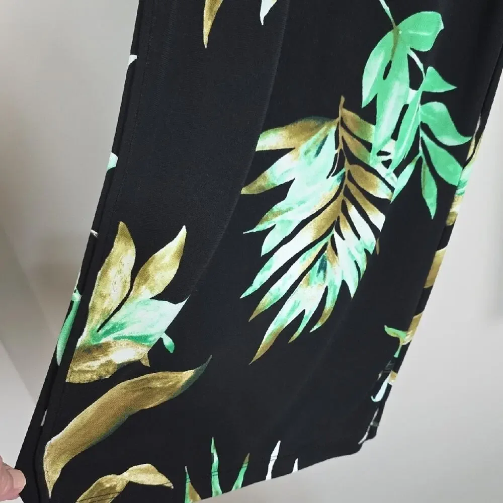Lauren Ralph Lauren Womens Sz 2X Black Green Tropical Pockets Wide Leg Pants